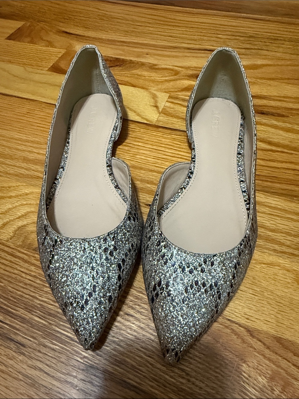 J. Crew Silver Glitter Pointed D'Orsay Flats